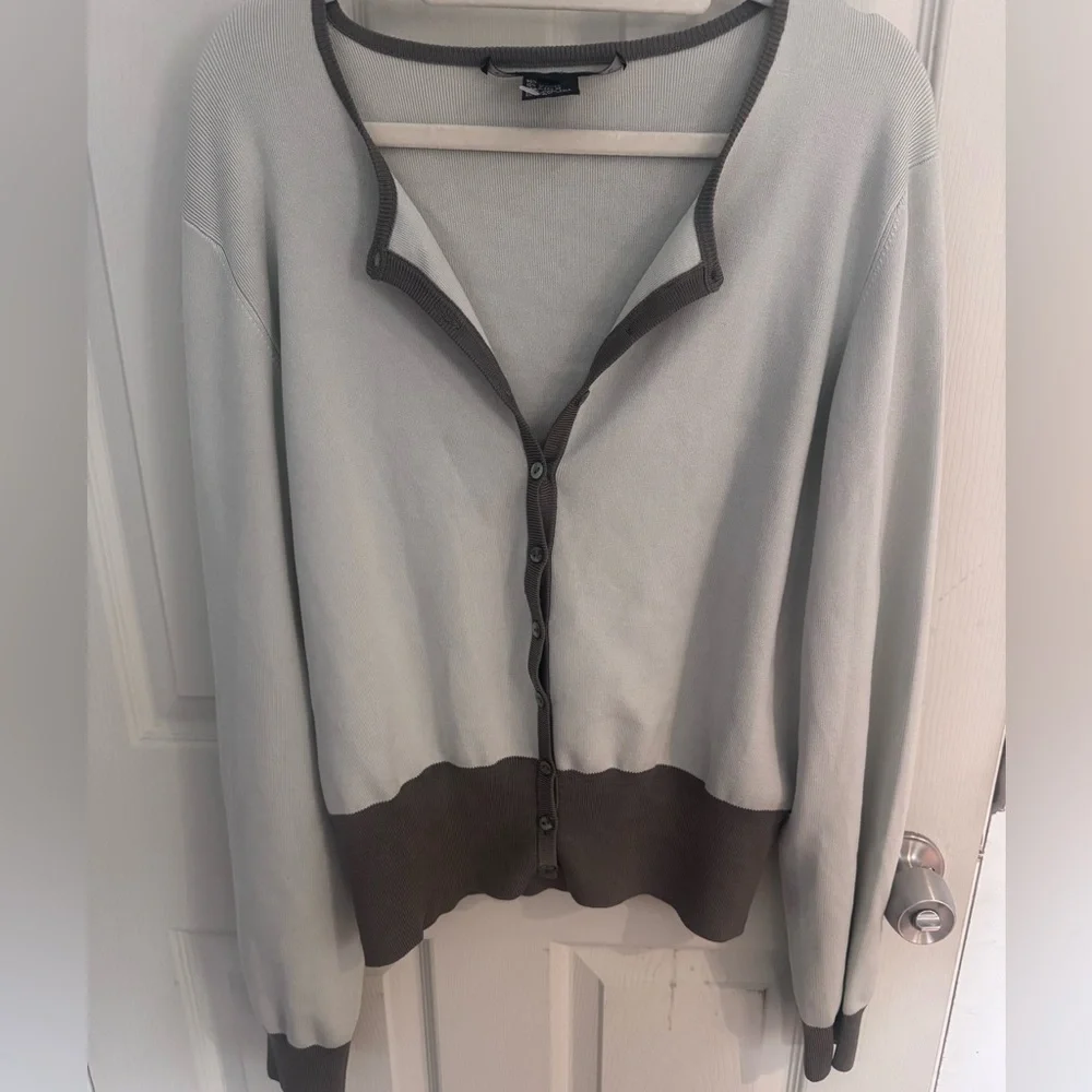 YANSI FUGEL GRAY PONTE SILK KNIT CREW NECK LONG SLEEVE BUTTON UP CARDIGAN XL